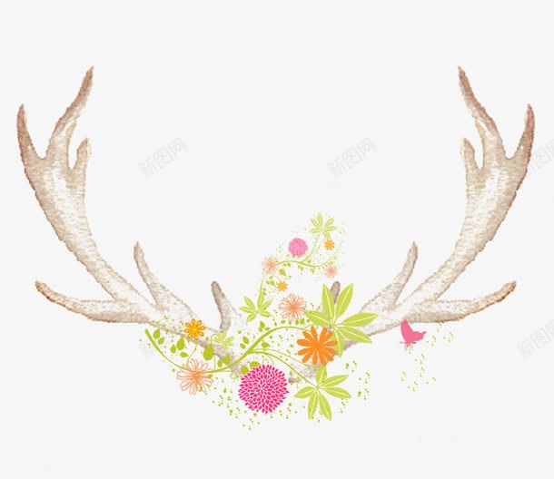 鹿角花朵手绘png免抠素材_88icon https://88icon.com 手绘 手绘素材 手绘花朵 手绘野花 手绘鹿角 水彩鹿角
