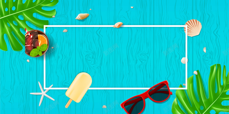 清新夏日海滩风景旅游平面广告矢量图ai设计背景_88icon https://88icon.com 夏日 平面广告 插画 旅游 海滩 清新背景 眼镜 简约边框 绿叶 边框 风景 矢量图