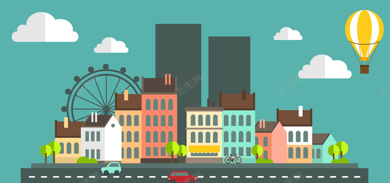 淘宝矢量卡通楼房风车热气球白云道路海报ai设计背景_88icon https://88icon.com 卡通 楼房 海报 热气球 白云 矢量 道路 风车 矢量图