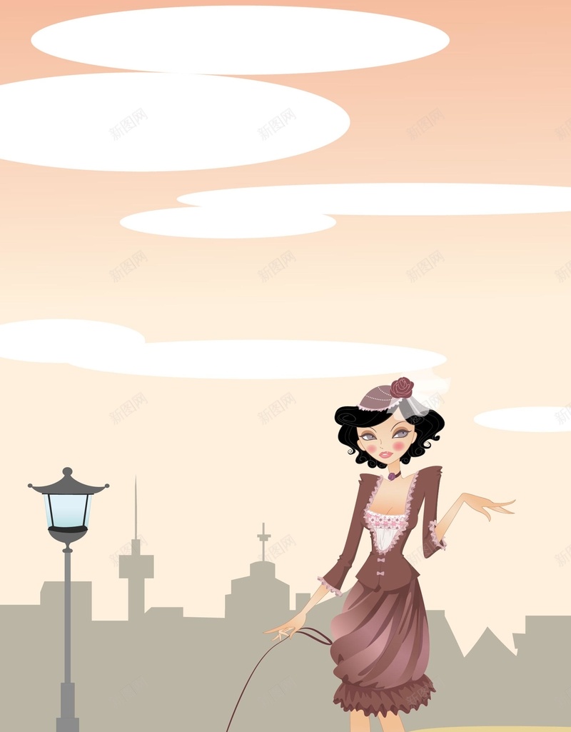 宠物狗与贵妇人海报背景矢量图ai设计背景_88icon https://88icon.com 卡通 女人 宠物 宠物狗 海报 生活 简约 背景 贵妇人 矢量图