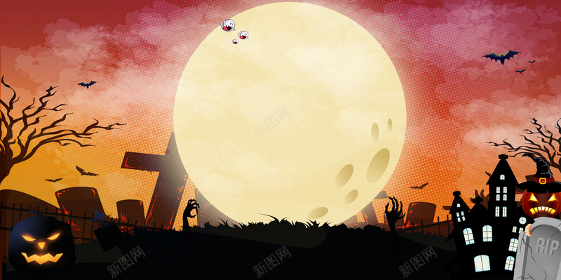 万圣节背景psd设计背景_88icon https://88icon.com 万圣节 乌鸦 城市 墓碑 树枝 诡异