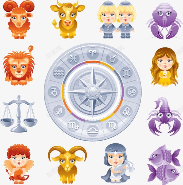指示针与星座符号矢量图eps免抠素材_88icon https://88icon.com 卡通星座 指示针 星座 星座符号 矢量星座 矢量图