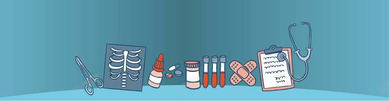 彩绘医疗保健banner矢量ai设计背景_88icon https://88icon.com banner 体温计 保健 医疗 医药箱 卡通 听诊器 彩绘 注射器 爱心 玻璃试管 药丸 矢量图