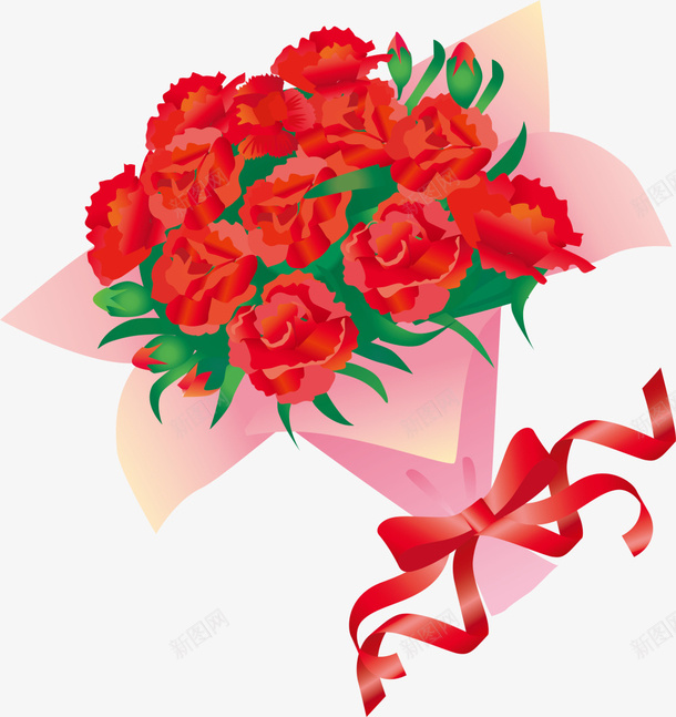 一束红色的康乃馨png免抠素材_88icon https://88icon.com 一束花 康乃馨 手绘花朵 花卉 花朵 花朵装饰 蝴蝶结