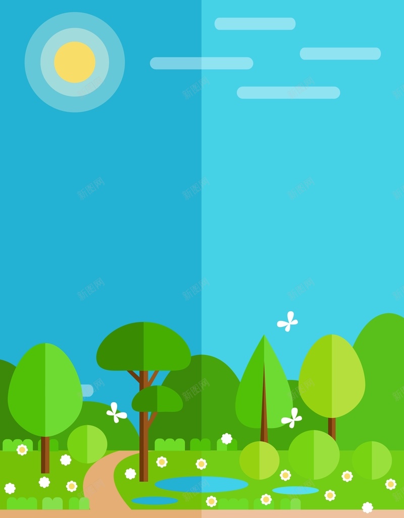 矢量春天大自然扁平化背景ai设计背景_88icon https://88icon.com 大自然 扁平化 春天 春季 海报 矢量 绿树 背景 草地 蓝色 风景 矢量图