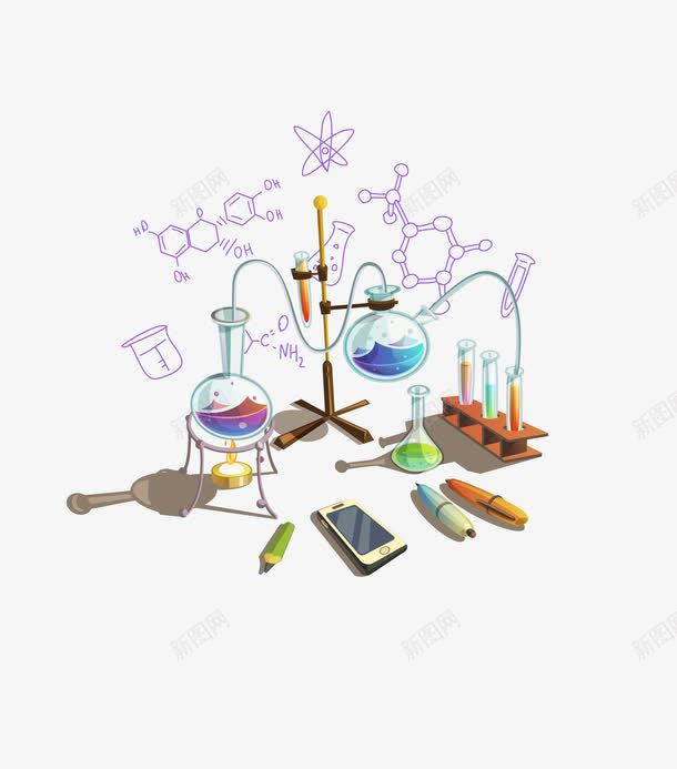 卡通科学实验烧杯试管png免抠素材_88icon https://88icon.com 卡通烧杯 实验烧杯 矢量烧杯 科学烧杯 试管素材