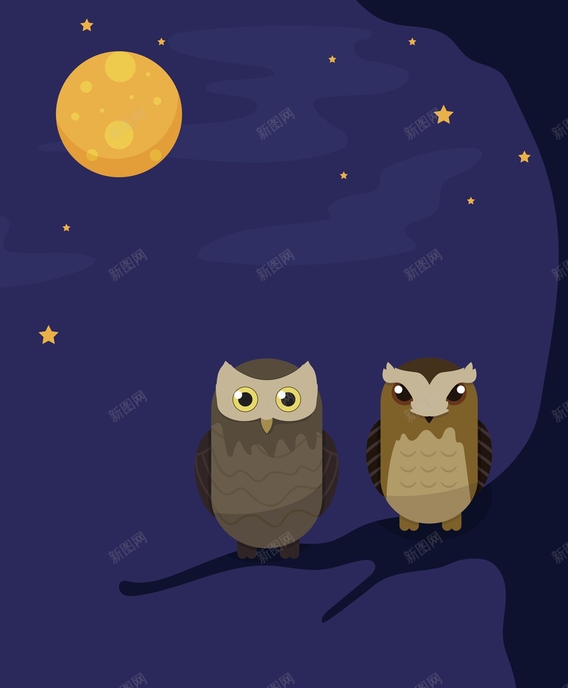 矢量卡通夜景猫头鹰背景ai设计背景_88icon https://88icon.com 儿童插画 卡通 圆月 夜景 手绘 海报 猫头鹰 矢量 紫色 背景 矢量图