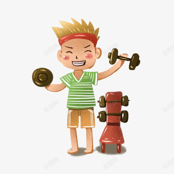 手绘卡通举哑铃的男士png免抠素材_88icon https://88icon.com 保持身材 健身 强身健体 肌肉 运动 锻炼