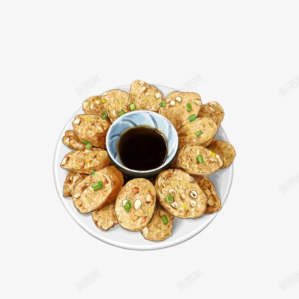 手绘切片的糯米肠png免抠素材_88icon https://88icon.com 切片糯米肠 手绘图 早茶点心 美味 酱料