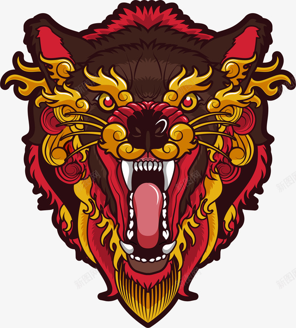 张开大口的猛兽矢量图eps免抠素材_88icon https://88icon.com 凶狠的猛兽 民族风 猛兽 矢量素材 矢量图