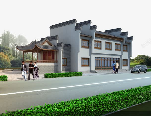 仿古街景png免抠素材_88icon https://88icon.com 仿古 汽车 行人 街景