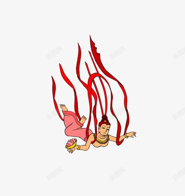 降落的舞女png免抠素材_88icon https://88icon.com 卡通 手绘 盘子 红色 美食 舞女 降落 飘带 飞天