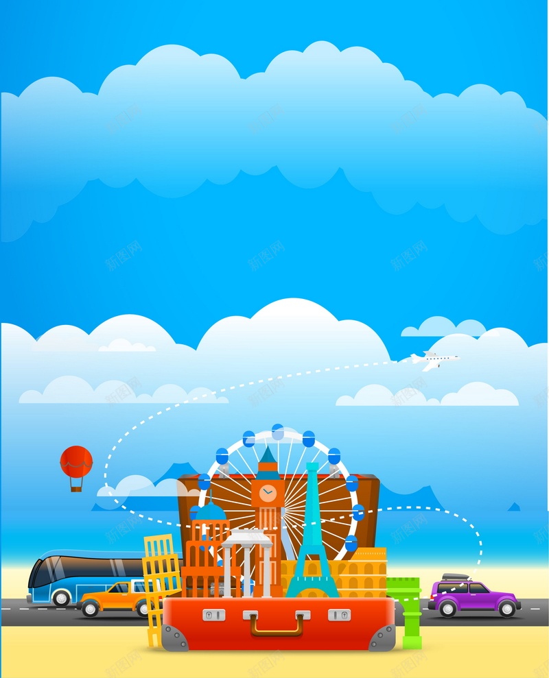 旅游景点背景模板矢量图ai设计背景_88icon https://88icon.com AI 云朵 假日旅游 公路 卡通旅游景点 卡通风格 名胜景点 大巴车 平面 广告 旅游海报 旅游点 景点 模板 汽车 海报 矢量 素材 背景 著名建筑物 蓝色背景 矢量图
