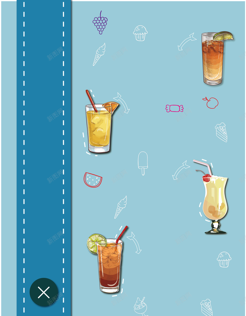 卡通清新水果茶菜单海报矢量图ai_88icon https://88icon.com 卡通 夏日 奶茶店 果汁 水果茶 海报 清新 素材 背景 菜单 蓝色 设计 矢量图