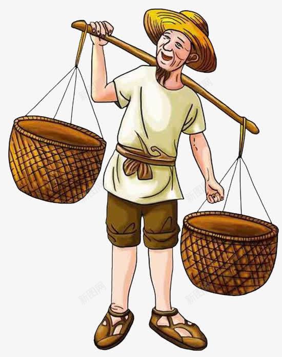 卡通彩色插画爷爷在挑水png免抠素材_88icon https://88icon.com 体力活 劳动力 卡通彩色插画 打水 担水 挑水 爷爷在挑水 重担