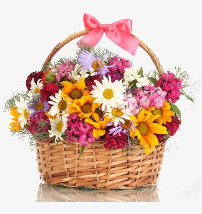 包装很好的花篮里装满了鲜花png免抠素材_88icon https://88icon.com 白色 红色 花篮 鲜花 黄色