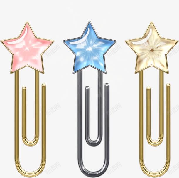 三枚星星回形针png免抠素材_88icon https://88icon.com 回形针 星星 粉色 蓝色 黄色