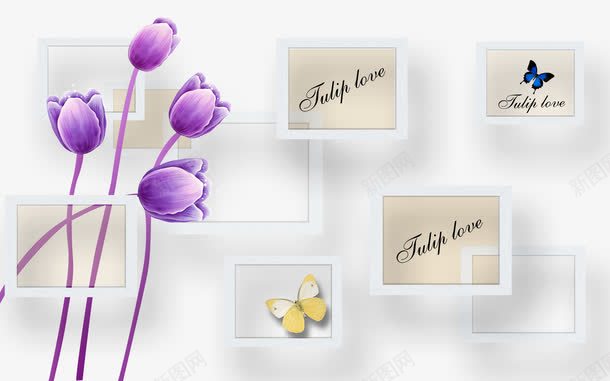 简约花朵背景墙png免抠素材_88icon https://88icon.com 简约 紫色 背景墙 花朵 蝴蝶