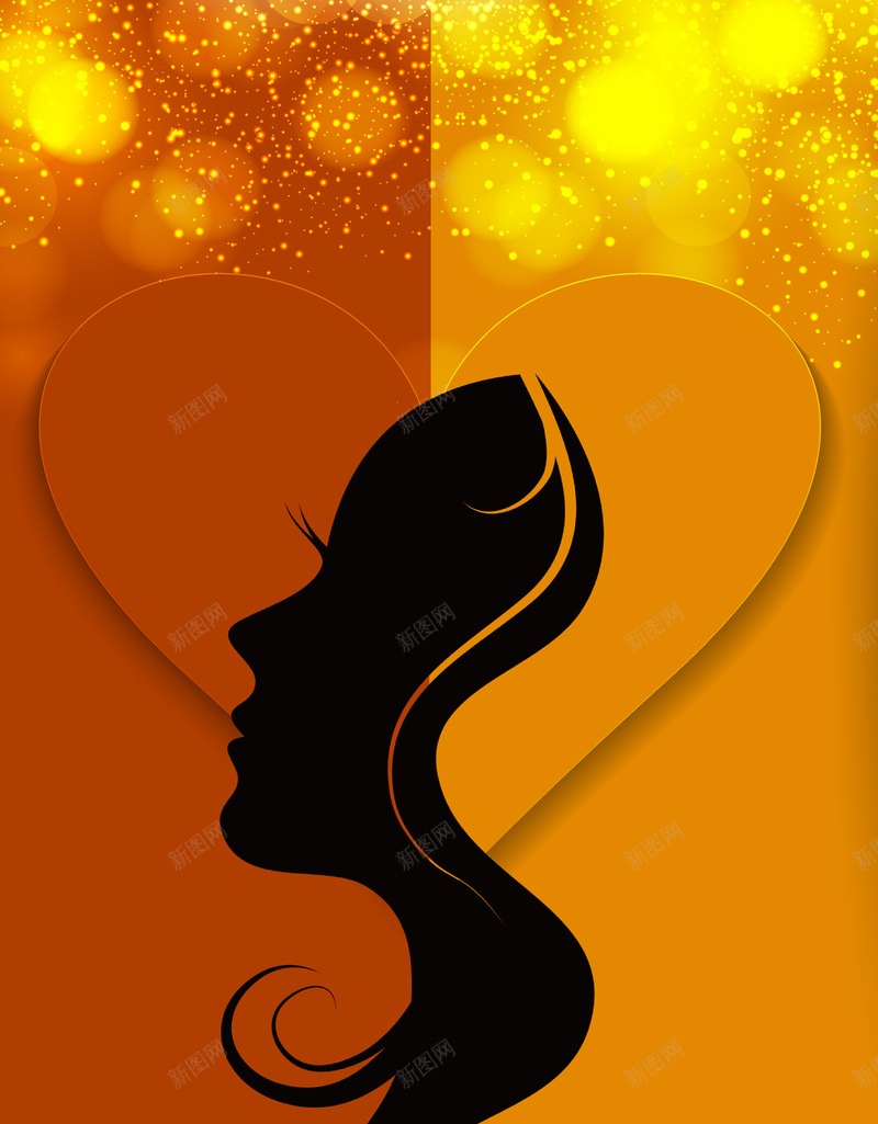 金色心形女性侧脸剪影妇女节海报背景矢量图ai设计背景_88icon https://88icon.com 三八妇女节 人物侧脸 休闲海报 剪影背景 女士剪影 女士海报 妇女节 妇女节海报 心形 梦幻 浪漫 矢量图