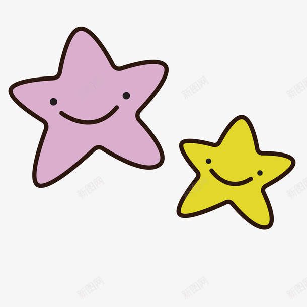 可爱五角星卡通矢量图ai免抠素材_88icon https://88icon.com 个性 五角星 卡通 微笑 手绘 星星 紫色 黄色 矢量图