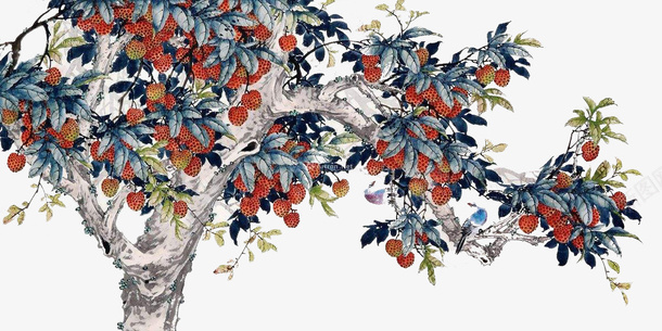 荔枝树国画png免抠素材_88icon https://88icon.com 中国风 国画 果实累累 荔枝树 荔枝花