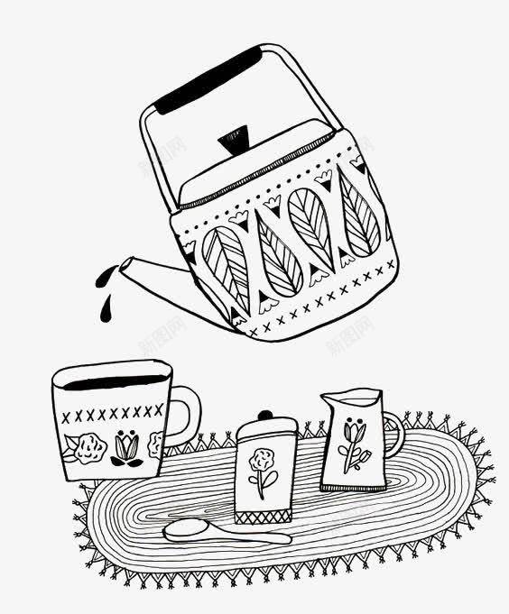 倒茶插画png免抠素材_88icon https://88icon.com 卡通 手绘 插画 线条 茶壶 茶杯