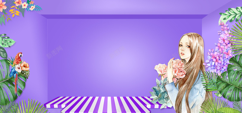 女王节淘宝女装首页背景bannerpsd设计背景_88icon https://88icon.com 女王节 女生节 女神节 女装 妇女节 手绘女生 淘宝首页 舞台 舞台背景 花朵 鹦鹉