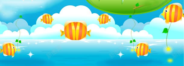卡通鱼群背景bannerjpg设计背景_88icon https://88icon.com banner 卡通 清新 背景 鱼群