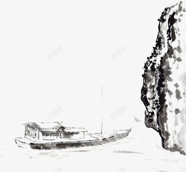 水墨画船山png免抠素材_88icon https://88icon.com 中国风 古风船 山 水墨画 船