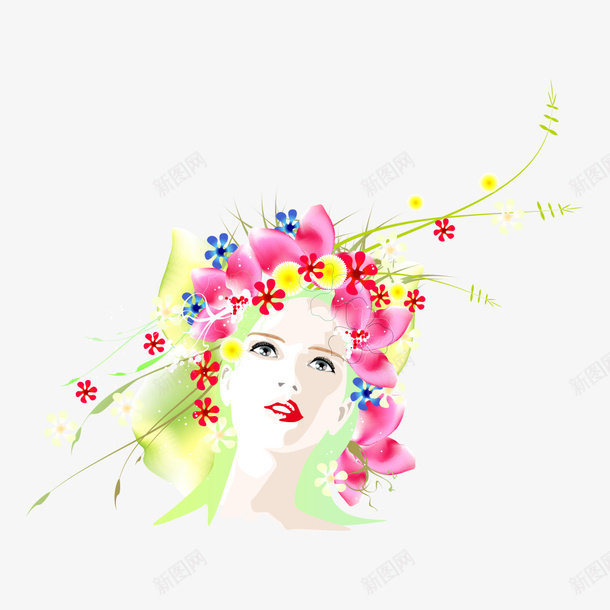 头戴花朵的美女矢量图eps免抠素材_88icon https://88icon.com 人物 人物插画 卡通人物 美女 花卉 花朵 矢量图