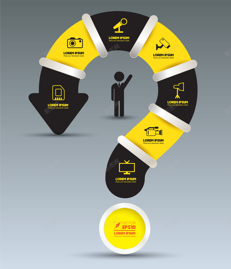 黑黄立体拼接问号小人商业背景矢量图ai设计背景_88icon https://88icon.com 几何 商业 小人 扁平 拼接 渐变 立体 问号 黑黄 矢量图