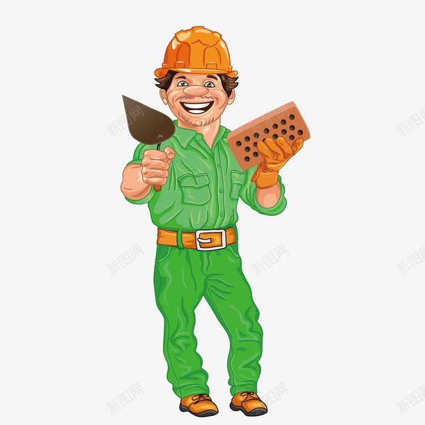 卡通泥瓦工人矢量图ai免抠素材_88icon https://88icon.com 卡通 工人 泥瓦匠 绿色 矢量图