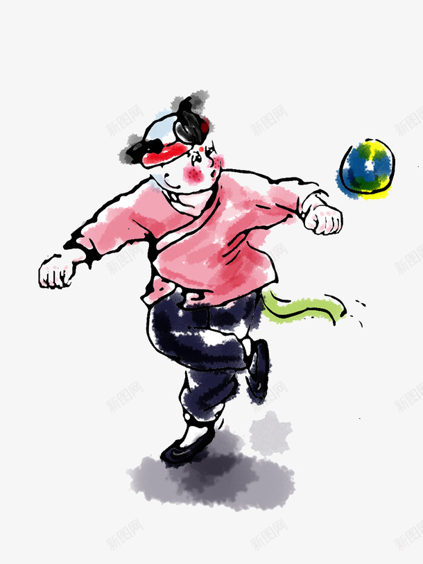 卡通蹴鞠小子水墨画png免抠素材_88icon https://88icon.com 卡通 小子 水墨画 蹴鞠