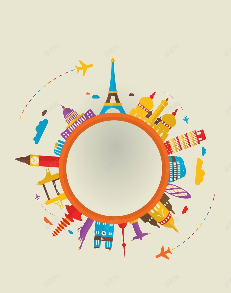矢量扁平化旅游创意背景ai设计背景_88icon https://88icon.com 几何 创意 巴黎铁塔 建筑 扁平 扁平化 旅游 旅行 欧美游 海报 渐变 矢量 背景 黄色 矢量图