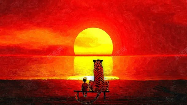海面太阳花老虎和男孩海报背景jpg设计背景_88icon https://88icon.com 太阳 海报 海面 男孩 老虎 背景