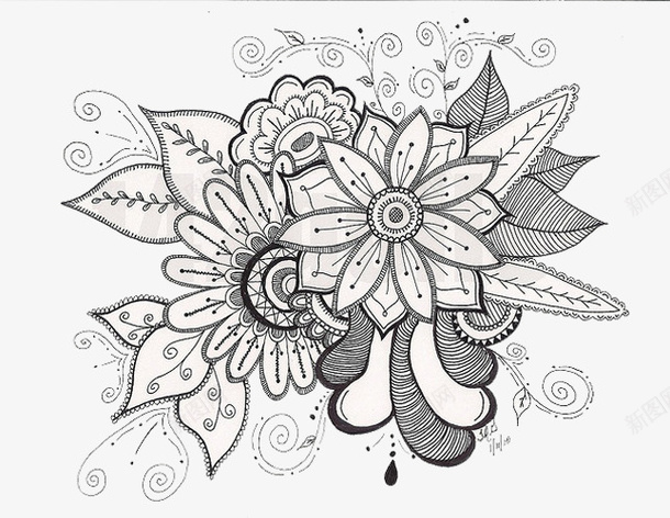 花朵装饰画png免抠素材_88icon https://88icon.com 手绘 花朵 装饰画 黑白