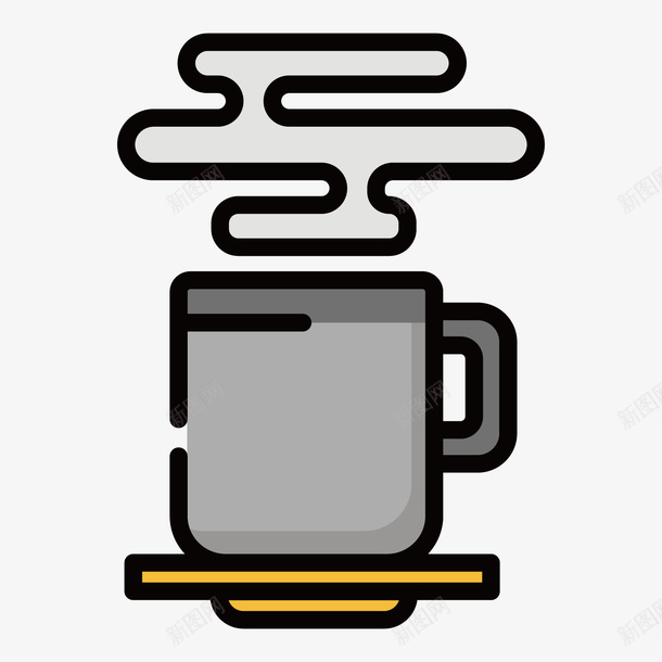灰色手绘水杯元素矢量图ai免抠素材_88icon https://88icon.com 卡通插画 底座 扁平化 手绘 灰色 热气 茶杯 矢量图