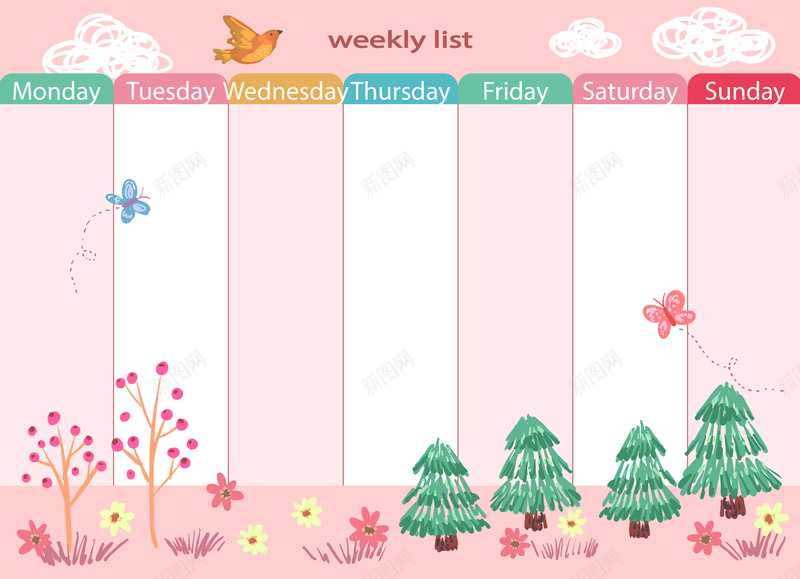 可爱卡通粉色课程表背景矢量图ai设计背景_88icon https://88icon.com 别经 卡通 卡通手绘 小清新 海报 童趣 粉色 课程表 矢量图