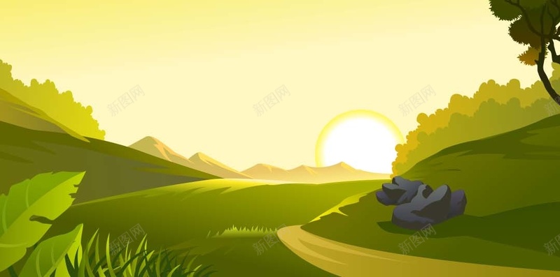 手绘插图矢量户外风光ai设计背景_88icon https://88icon.com H5 H5背景 云彩 天空 小路 户外风光 手绘 手绘插图矢量户外风光H5背景 打游戏 插图 树木 矢量图