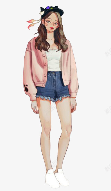 卡通女孩png免抠素材_88icon https://88icon.com 卡通 女孩 彩色 手绘 水彩 短裤 装饰 长发