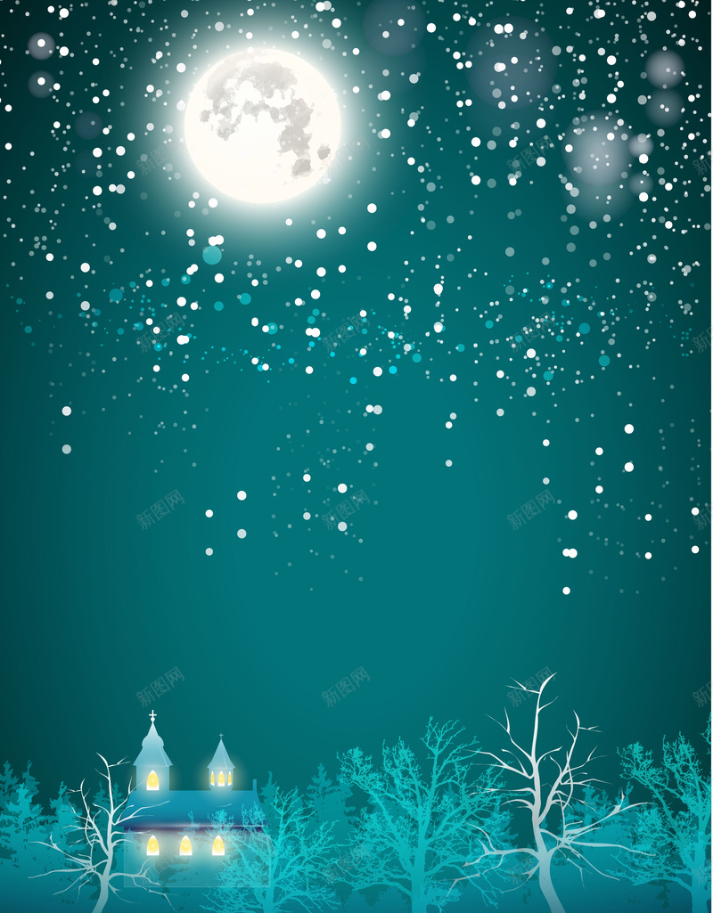 梦幻唯美卡通插画海报背景矢量图ai设计背景_88icon https://88icon.com 卡通 唯美 圣诞 插画 梦幻 海报 矢量 背景素材 蓝绿色 飘雪 矢量图