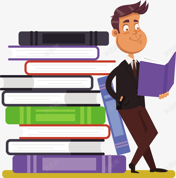 靠着一摞书籍看书的人矢量图eps免抠素材_88icon https://88icon.com 书籍 书籍png 书籍矢量图 人 看书 矢量图