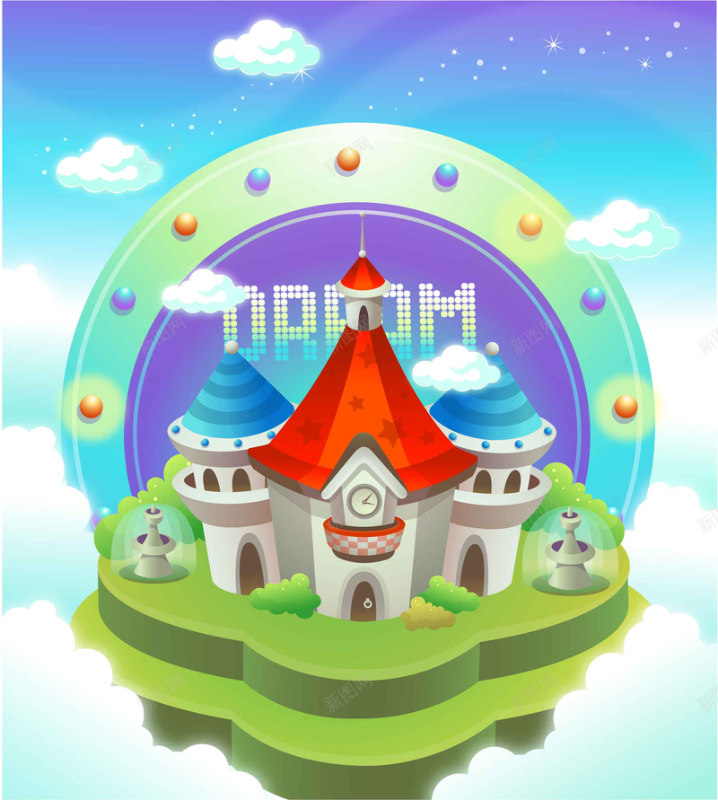 卡通梦幻城堡背景矢量图ai设计背景_88icon https://88icon.com AI 动漫 卡通 插画 梦幻城堡 海报 白云 白色 背景 矢量图