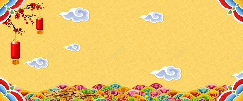 中国风祥云黄色背景psd设计背景_88icon https://88icon.com 中国风 彩色 灯笼 祥云 金色