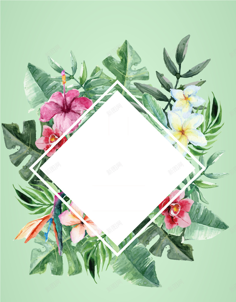 清新水彩花朵树叶海报背景矢量图ai设计背景_88icon https://88icon.com 卡通 手绘 树叶 水彩 海报 清新 矢量 童趣 绿色 背景 花朵 矢量图