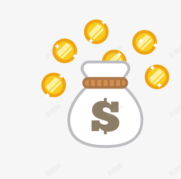 金币和白色钱袋简图png免抠素材_88icon https://88icon.com 储存 手绘图 白色钱袋 硬币 金币 金融 金钱