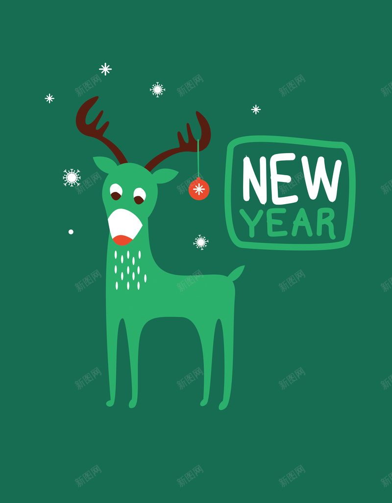 新年圣诞鹿矢量背景海报ai设计背景_88icon https://88icon.com new year 卡通 圣诞节 手绘 手绘小鹿 新年快乐 童趣 简约矢量素材 背景 雪花 矢量图