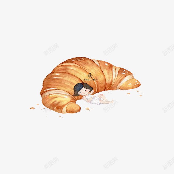 手绘牛角包png免抠素材_88icon https://88icon.com 人物 卡通 面包 食物