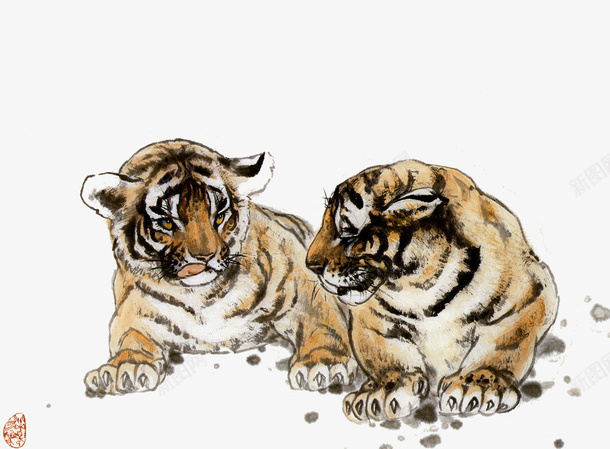 两只老虎儿png免抠素材_88icon https://88icon.com 国画 坐下的老虎 水墨画 水墨虎 水彩老虎画 老虎 虎 虎虎生物 霸气老虎