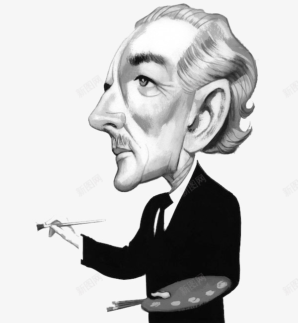 黑白画家psd免抠素材_88icon https://88icon.com 插画 画家 素描 黑白